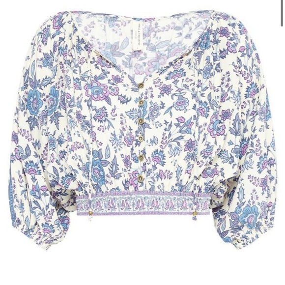 Spell Folk Song Cropped Blouse in Sky - Picture 6 of 10